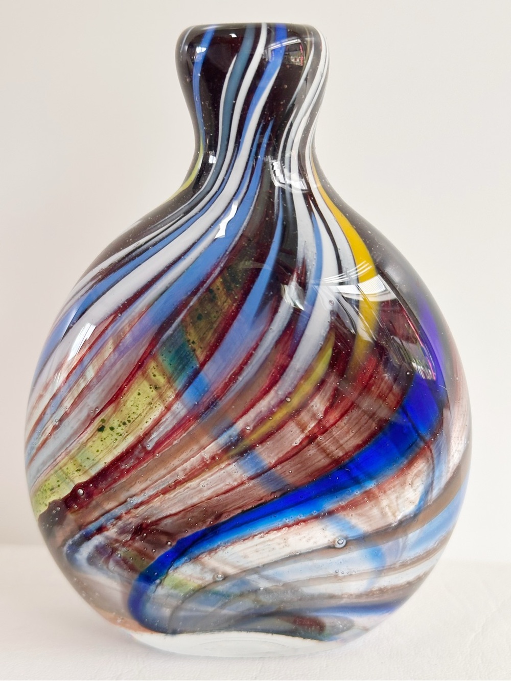 Handblown Multicolor Swirl Art Glass Bud Vase - Murano